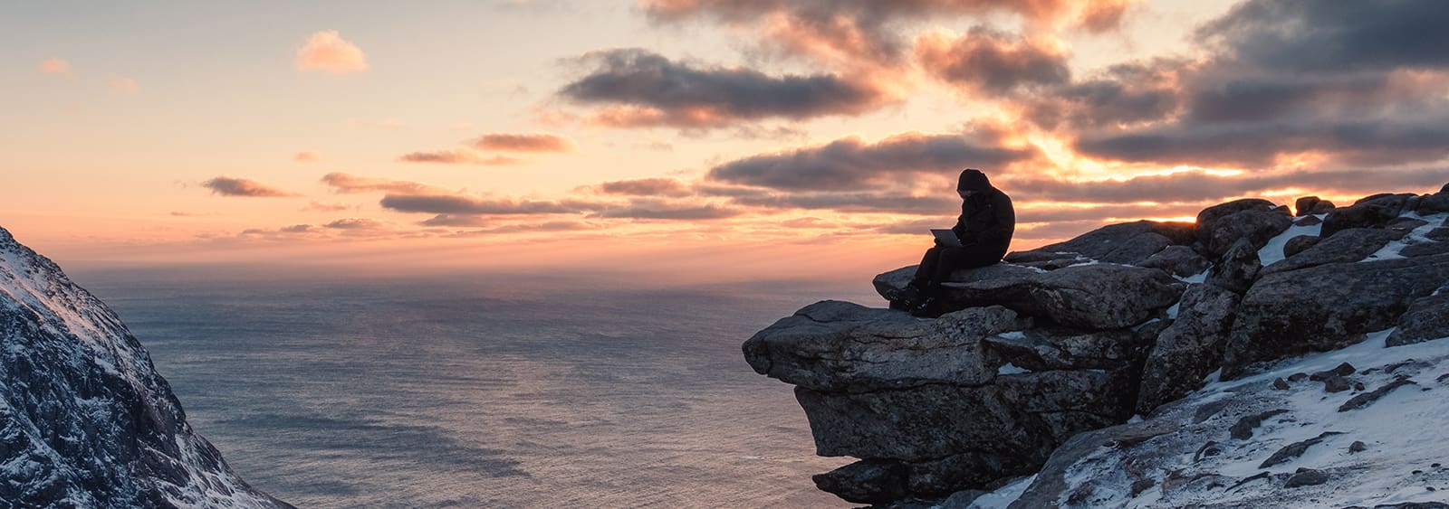 Content Marketing Execution Map : Digital Marketing Strategy - Man on the mountains using a laptop