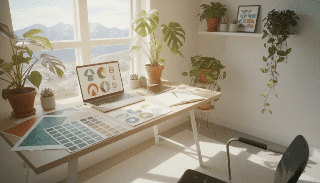 Designer Desk with brand idenity Elelemnts