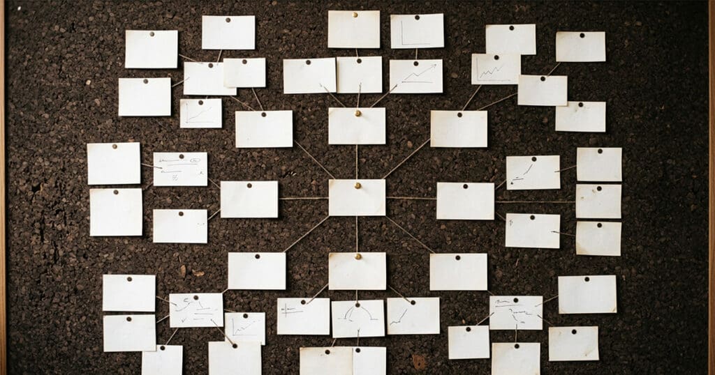 Content cluster planning board representing topical authority strategy for AI search optimization and generative engine optimization in 2026