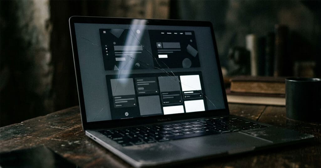 Cracked laptop screen showing a website built without brand strategy, representing the cost of skipping brand discovery before web design