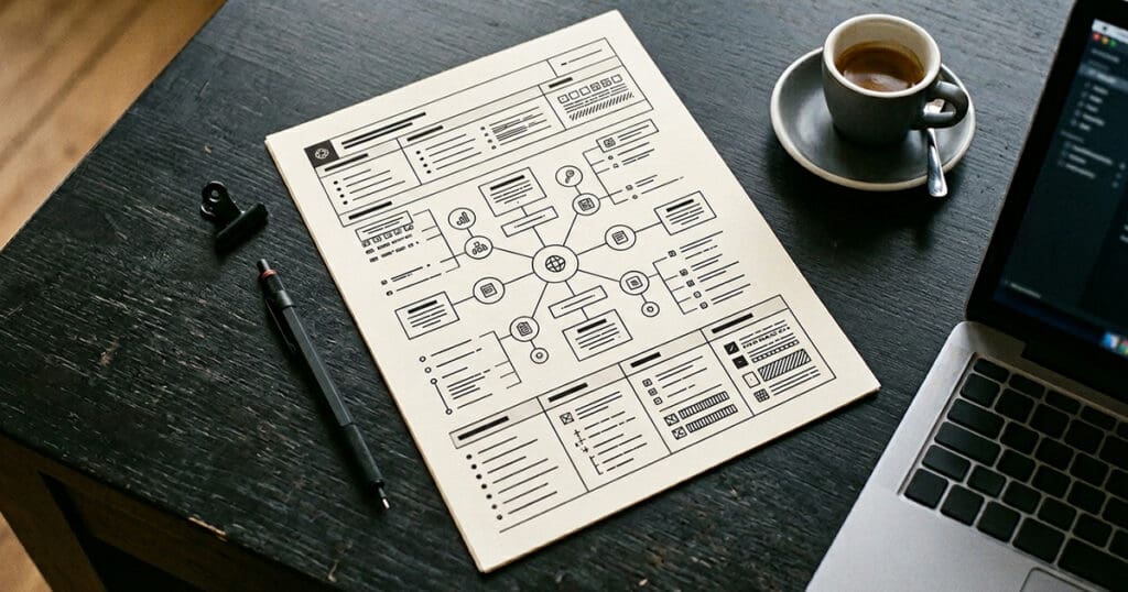 Structured content document and laptop representing schema markup and structured data for AI search optimization