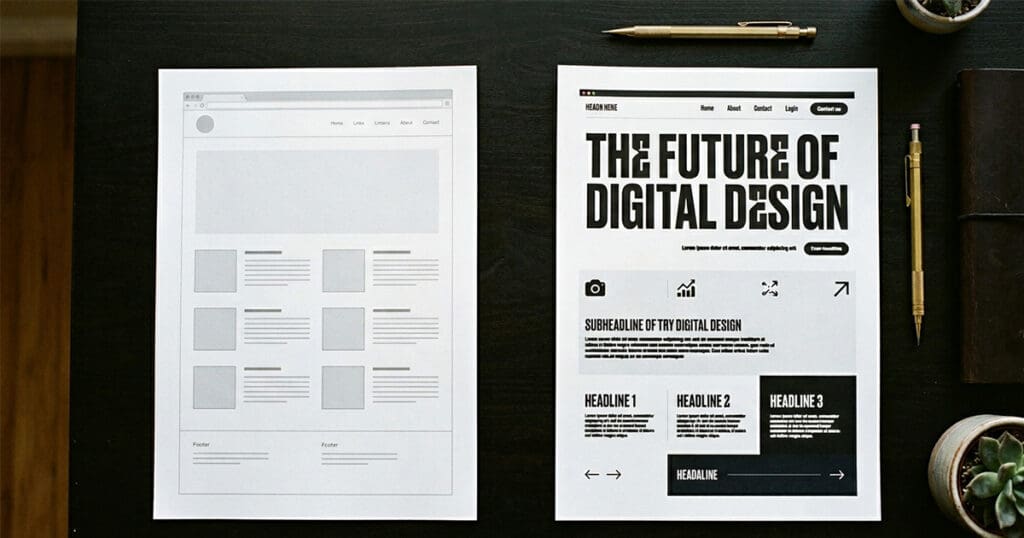 Two website mockups side by side representing the difference between a generic website and one built on a clear brand strategy for small businesses